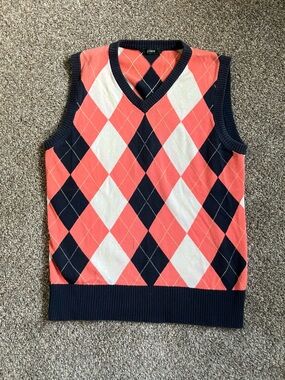 J. Crew Argyle Salmon and Navy Sweater Vest Women’s Small